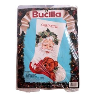 Bucilla Victorian Santa Teddy Bear Christmas Stocking Cross Stitch Kit 18" READ